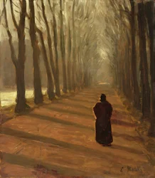 Avenue v Kuechengraben v parku Karlsaue, Kassel (olej na kartonu)